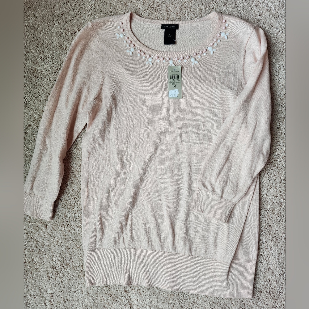 NWT Ann Taylor Embellished Blush Sweater size M